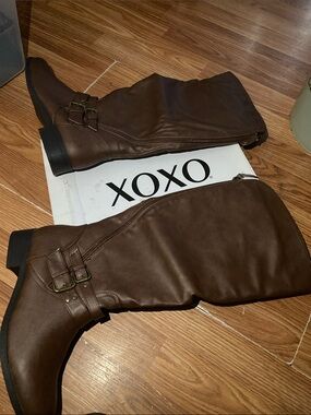 XOXO Women's Brown Over-the-Knee Buckle Boots